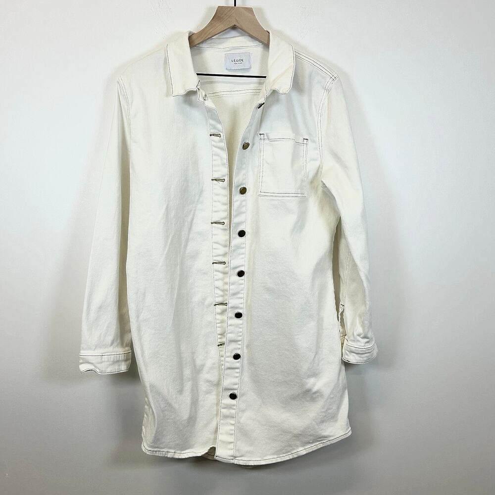 Legoe Heritage Rome denim White maternity shirt dress Women’s size 6 (Medium) - Picture 3 of 10